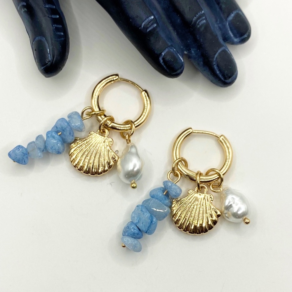 NEW Shell And Stone Cluster Charm Hoop Earrings
